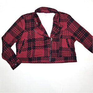 NEW LuLaRoe Presley Moto Jacket Red Black Plaid Y2K Cropped Edgy Fitted NWT